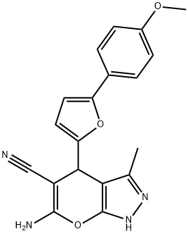 6-amino-4-(5-(4-methoxyphenyl)furan-2-yl)-3-methyl-1,4-dihydropyrano[2,3-c]pyrazole-5-carbonitrile,609335-63-9,结构式