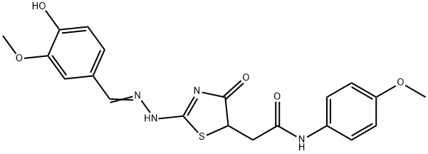 2-((E)-2-(((E)-4-hydroxy-3-methoxybenzylidene)hydrazono)-4-oxothiazolidin-5-yl)-N-(4-methoxyphenyl)acetamide|