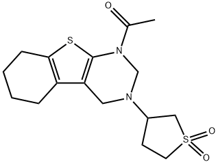 1-(3-(1,1-dioxidotetrahydrothiophen-3-yl)-3,4,5,6,7,8-hexahydrobenzo[4,5]thieno[2,3-d]pyrimidin-1(2H)-yl)ethan-1-one,618403-06-8,结构式