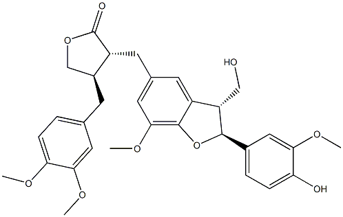 2(3H)-Furanone,3-[[(2S,3R)-2,3-dihydro-2- (4-hydroxy-3-methoxyphenyl)-3-(hydroxymethyl)- 7-methoxy-5-benzofuranyl]methyl]- 4-[(3,4-dimethoxyphenyl)methyl]dihydro-,(3R,- 4R)- Struktur