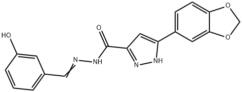 (E)-3-(benzo[d][1,3]dioxol-5-yl)-N-(3-hydroxybenzylidene)-1H-pyrazole-5-carbohydrazide Struktur