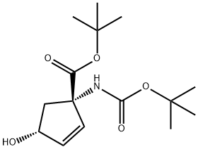 tert-butyl(1S,4R)-1-((tert-butoxycarbonyl)amino)-4-hydroxycyclopent-2-ene-1-carboxylate Struktur