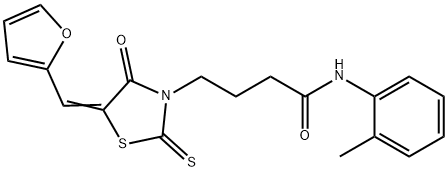 (E)-4-(5-(furan-2-ylmethylene)-4-oxo-2-thioxothiazolidin-3-yl)-N-(o-tolyl)butanamide 化学構造式