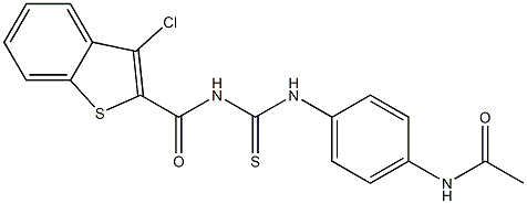 N-({[4-(acetylamino)phenyl]amino}carbonothioyl)-3-chloro-1-benzothiophene-2-carboxamide 结构式