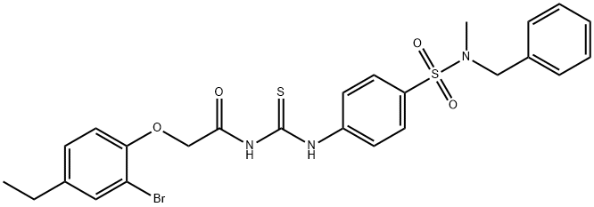 N-{[(4-{[benzyl(methyl)amino]sulfonyl}phenyl)amino]carbonothioyl}-2-(2-bromo-4-ethylphenoxy)acetamide 化学構造式