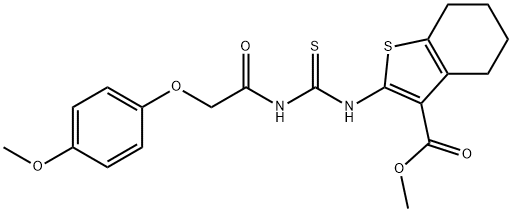 methyl 2-[({[(4-methoxyphenoxy)acetyl]amino}carbonothioyl)amino]-4,5,6,7-tetrahydro-1-benzothiophene-3-carboxylate 结构式