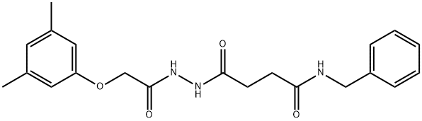 N-benzyl-4-[2-[2-(3,5-dimethylphenoxy)acetyl]hydrazinyl]-4-oxobutanamide 化学構造式