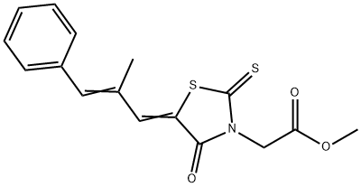 2-((E)-5-((Z)-3-methyl-4-phenylbut-3-enylidene)-4-oxo-2-thioxothiazolidin-3-yl)acetic acid Struktur