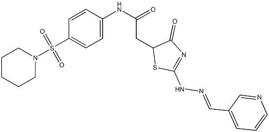 2-[4-oxo-2-[(2E)-2-(pyridin-3-ylmethylidene)hydrazinyl]-1,3-thiazol-5-yl]-N-(4-piperidin-1-ylsulfonylphenyl)acetamide Structure