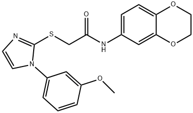 N-(2,3-dihydrobenzo[b][1,4]dioxin-6-yl)-2-((1-(3-methoxyphenyl)-1H-imidazol-2-yl)thio)acetamide 化学構造式