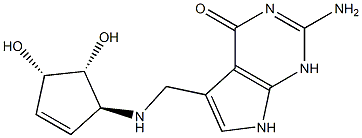 2-amino-5-[[[(1S,4S,5R)-4,5-dihydroxycyclopent-2-en-1-yl]amino]methyl]-1,7-dihydropyrrolo[2,3-d]pyrimidin-4-one Struktur