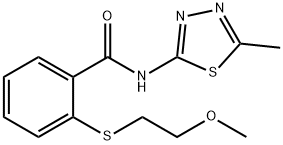 2-(2-methoxyethylsulfanyl)-N-(5-methyl-1,3,4-thiadiazol-2-yl)benzamide,710990-53-7,结构式