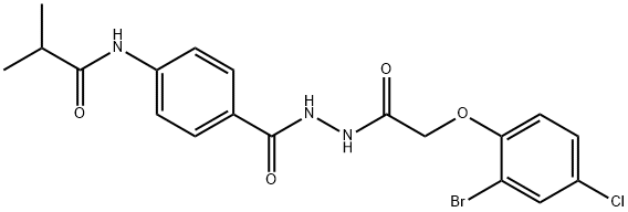 N-[4-({2-[(2-bromo-4-chlorophenoxy)acetyl]hydrazino}carbonyl)phenyl]-2-methylpropanamide 化学構造式