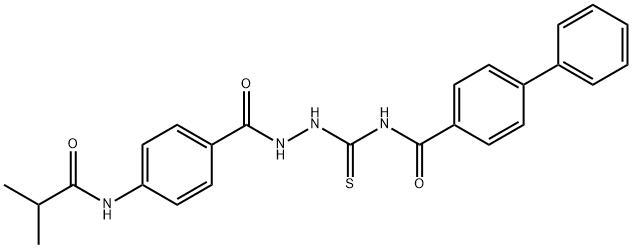 N-({2-[4-(isobutyrylamino)benzoyl]hydrazino}carbonothioyl)-4-biphenylcarboxamide 化学構造式