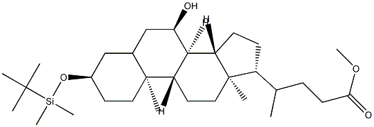 (R)-methyl 4-((3R,7R,8R,9S,10S,13R,14S,17R)-3-(tert-butyldimethylsilyloxy)-7-hydroxy-10,13-dimethyl-hexadecahydro-1H-cyclopenta[a]phenanthren-17-yl)pentanoate Struktur