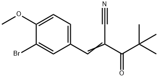 (2E)-2-[(3-bromo-4-methoxyphenyl)methylidene]-4,4-dimethyl-3-oxopentanenitrile Struktur