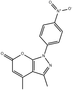 1-(4-NITROPHENYL)-3,4-DIMETHYLPYRANO[2,3-C]PYRAZOLE-6(1H)-ONE,74169-56-5,结构式