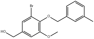 [3-Bromo-5-methoxy-4-(3-methyl-benzyloxy)-phenyl]-methanol 化学構造式