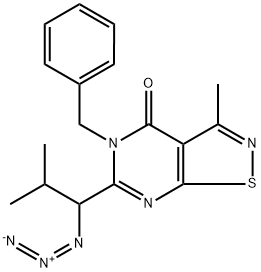 6-(1-叠氮-2-甲基丙基)-5-苯甲基-3-甲基异噻唑并[5,4-D]嘧啶-4(5H)-酮,758722-05-3,结构式