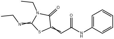 (2E)-2-[(2E)-3-ethyl-2-(ethylimino)-4-oxo-1,3-thiazolidin-5-ylidene]-N-phenylethanamide Structure