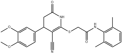 2-((3-cyano-4-(3,4-dimethoxyphenyl)-6-oxo-1,4,5,6-tetrahydropyridin-2-yl)thio)-N-(2,6-dimethylphenyl)acetamide,799778-25-9,结构式