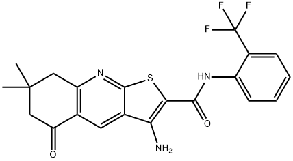 3-amino-7,7-dimethyl-5-oxo-N-(2-(trifluoromethyl)phenyl)-5,6,7,8-tetrahydrothieno[2,3-b]quinoline-2-carboxamide Structure