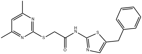 N-(5-benzyl-1,3-thiazol-2-yl)-2-(4,6-dimethylpyrimidin-2-yl)sulfanylacetamide Structure