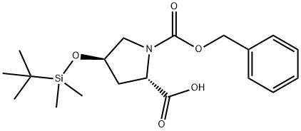 (2S,4R)-1-((benzyloxy)carbonyl)-4-((tert-butyldimethylsilyl)oxy)pyrrolidine-2-carboxylic acid Structure