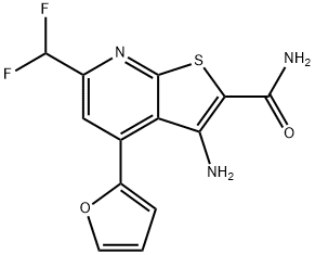 3-amino-6-(difluoromethyl)-4-(2-furyl)thieno[2,3-b]pyridine-2-carboxamide Structure