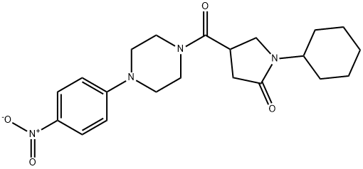 1-cyclohexyl-4-{[4-(4-nitrophenyl)piperazin-1-yl]carbonyl}pyrrolidin-2-one Struktur