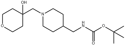 tert-butyl((1-((4-hydroxytetrahydro-2H-pyran-4-yl)methyl)piperidin-4-yl)methyl)carbamate Structure