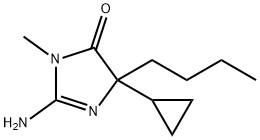 2-Imino-5-butyl-5-cyclopropyl-3-methyl-imidazolidin-4-one 化学構造式