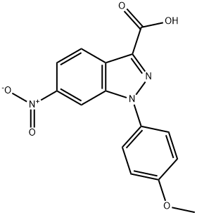 1-(4-Methoxy-phenyl)-6-nitro-1H-indazole-3-carboxylic acid 化学構造式