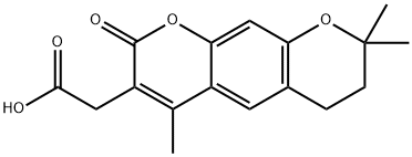 2-(2,2,6-trimethyl-8-oxo-3,4-dihydropyrano[3,2-g]chromen-7-yl)acetic acid Struktur