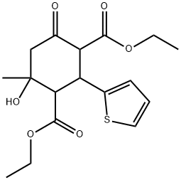 diethyl 4-hydroxy-4-methyl-6-oxo-2-(thiophen-2-yl)cyclohexane-1,3-dicarboxylate 化学構造式