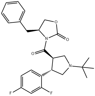 (S)-4-苯甲基-3-((3R,4S)-1-(叔-丁基)-4-(2,4-二氟苯基)吡咯烷-3-羰基)噁唑烷-2-酮,862283-63-4,结构式