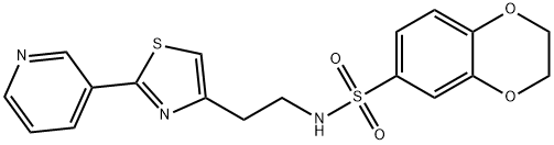 N-(2-(2-(pyridin-3-yl)thiazol-4-yl)ethyl)-2,3-dihydrobenzo[b][1,4]dioxine-6-sulfonamide 化学構造式