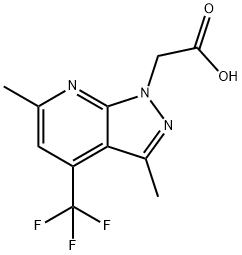 2-(3,6-二甲基-4-(三氟甲基)-1H-吡唑并[3,4-B]吡啶-1-基)乙酸, 866769-95-1, 结构式