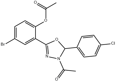 2-[4-acetyl-5-(4-chlorophenyl)-4,5-dihydro-1,3,4-oxadiazol-2-yl]-4-bromophenyl acetate,866814-27-9,结构式