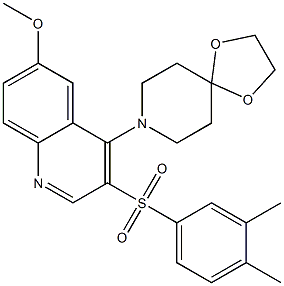 8-[3-(3,4-dimethylphenyl)sulfonyl-6-methoxyquinolin-4-yl]-1,4-dioxa-8-azaspiro[4.5]decane Structure