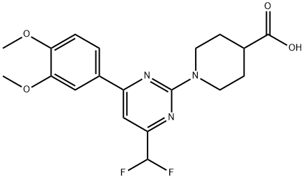 1-(4-(二氟甲基)-6-(3,4-二甲氧基苯基)嘧啶-2-基)哌啶-4-羧酸,870260-43-8,结构式