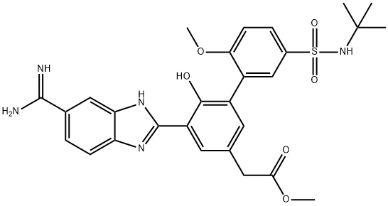 methyl 2-(5'-(N-tert-butylsulfamoyl)-5-(5-carbamimidoyl-1H-benzo[d]imidazol-2-yl)-6-hydroxy-2'-methoxybiphenyl-3-yl)acetate Struktur
