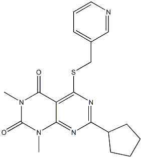 7-cyclopentyl-1,3-dimethyl-5-(pyridin-3-ylmethylsulfanyl)pyrimido[4,5-d]pyrimidine-2,4-dione Structure