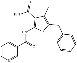 N-(5-benzyl-3-carbamoyl-4-methylthiophen-2-yl)pyridine-3-carboxamide 化学構造式