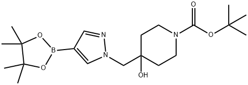 tert-butyl 4-hydroxy-4-{[4-(tetramethyl-1,3,2-dioxaborolan-2-yl)-1H-pyrazol-1-yl]methyl}piperidine-1-carboxylate Struktur