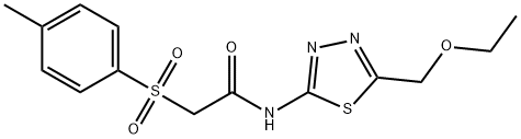 N-[5-(ethoxymethyl)-1,3,4-thiadiazol-2-yl]-2-(4-methylphenyl)sulfonylacetamide Struktur