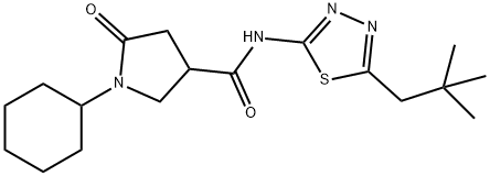 1-cyclohexyl-N-[5-(2,2-dimethylpropyl)-1,3,4-thiadiazol-2-yl]-5-oxopyrrolidine-3-carboxamide,878984-60-2,结构式