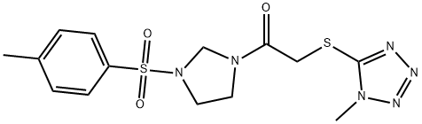 1-{3-[(4-methylphenyl)sulfonyl]imidazolidin-1-yl}-2-[(1-methyl-1H-tetrazol-5-yl)sulfanyl]ethanone 化学構造式