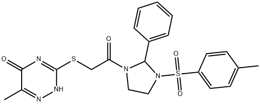 6-methyl-3-[(2-{3-[(4-methylphenyl)sulfonyl]-2-phenylimidazolidin-1-yl}-2-oxoethyl)sulfanyl]-1,2,4-triazin-5(4H)-one 结构式