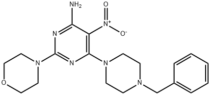 6-(4-benzylpiperazin-1-yl)-2-morpholin-4-yl-5-nitropyrimidin-4-amine Structure